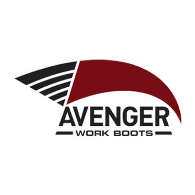 Avenger Work Boots and Shoes logo on Work Only background.