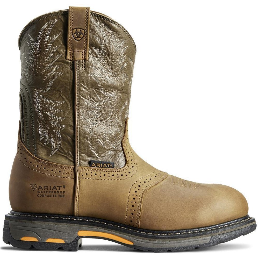 WorkHog Composite-Toe Waterproof Pull-On Round Toe Work Boot Aged Bark