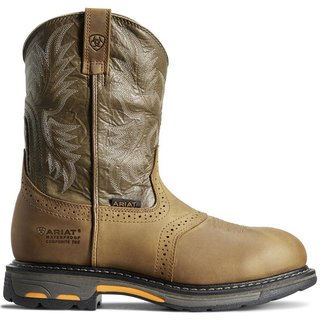 WorkHog Composite-Toe Waterproof Pull-On Round Toe Work Boot Aged Bark