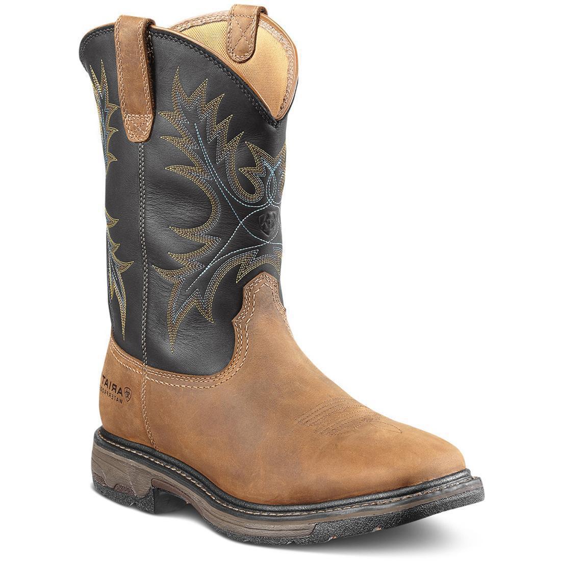 Ariat WorkHog Steel-Toe Waterproof Wide Square Toe Work Boot Aged Bark Medial