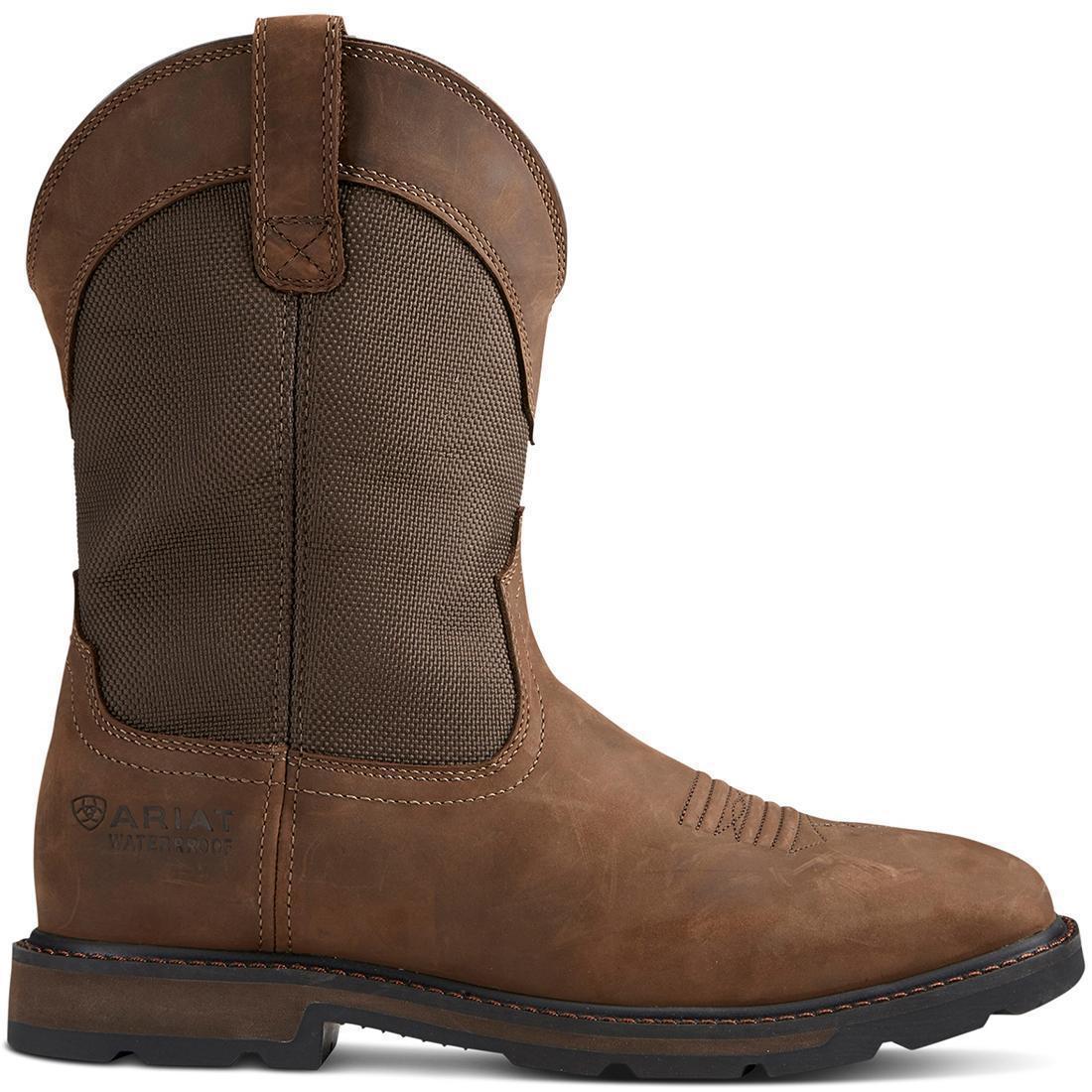 Ariat Groundbreaker Steel-Toe Waterproof Wide Square Toe Work Boot Palm Brown Profile