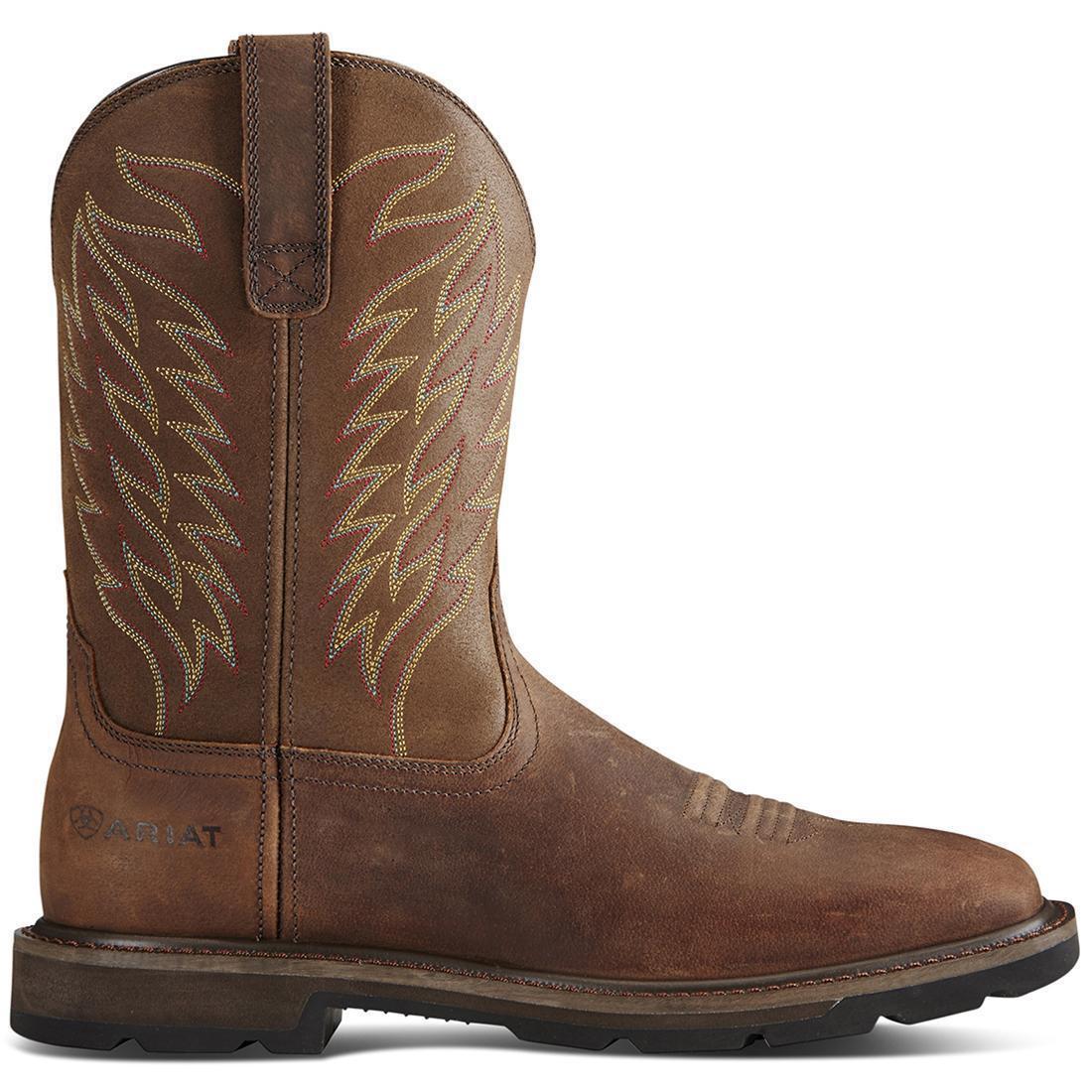 Ariat Groundbreaker Steel-Toe Wide Square Toe Work Boot Brown Side