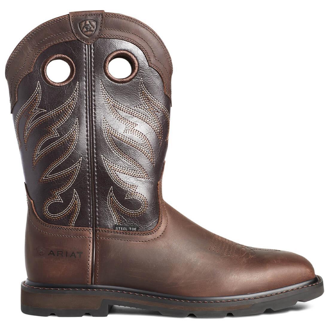 Ariat Groundwork Steel-Toe Wide Square Toe Work Boot Brown Detail