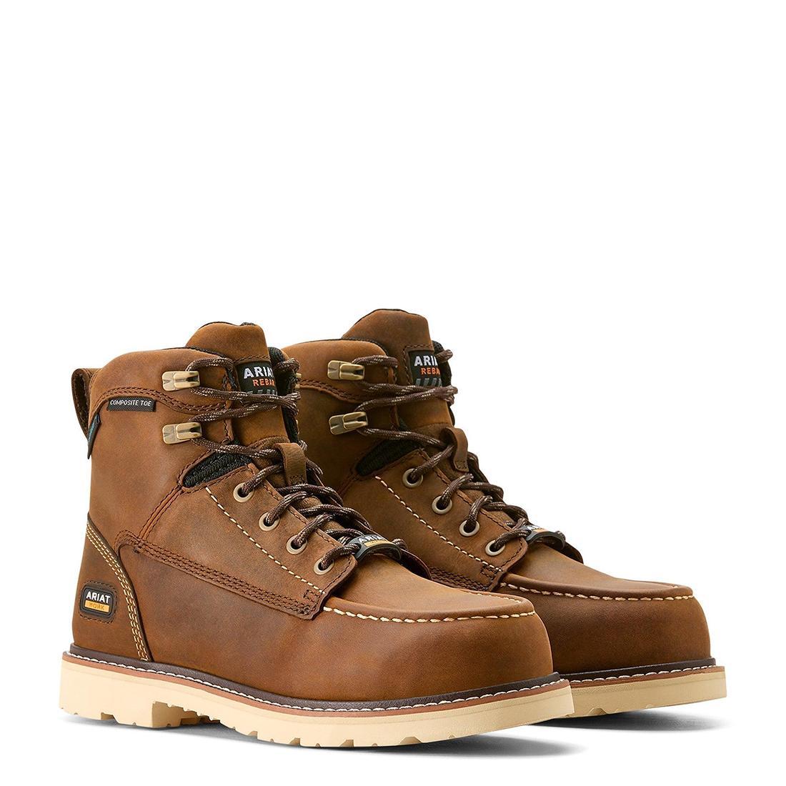 Ariat Rebar Lift Women's Waterproof Composite Toe Work Boot - Brown Heel