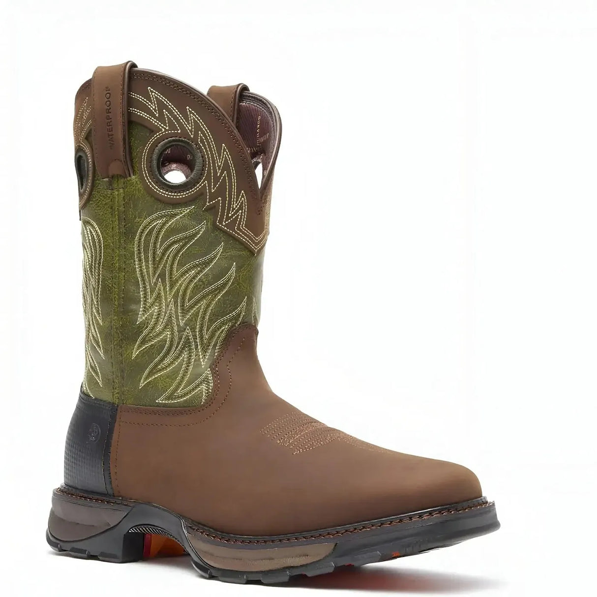Durango Maverick XP Waterproof Western Work Boot Brown And Green Sole