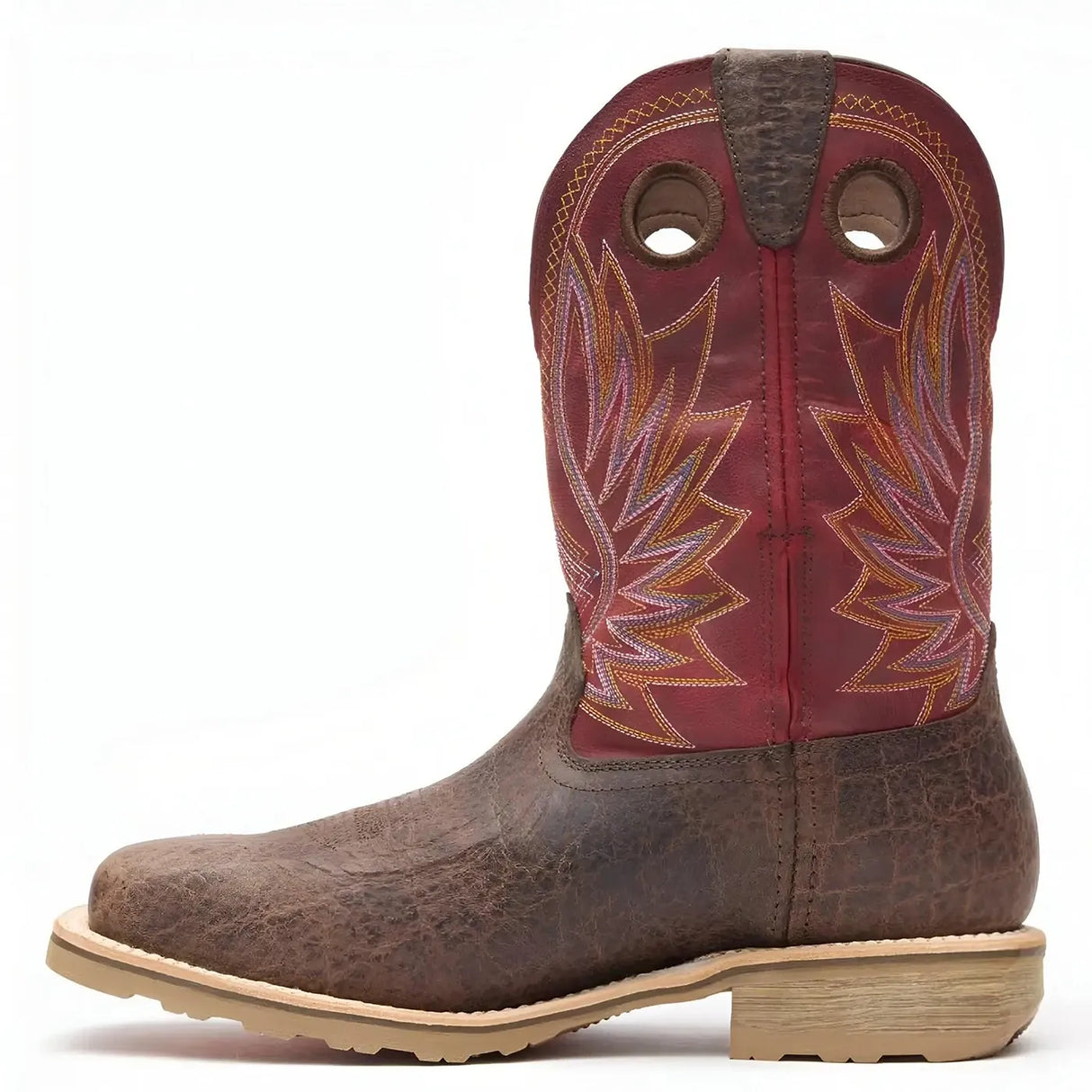 Durango Maverick Pro Steel Toe Waterproof Western Work Boot Safari Elephant And Crimson Inner