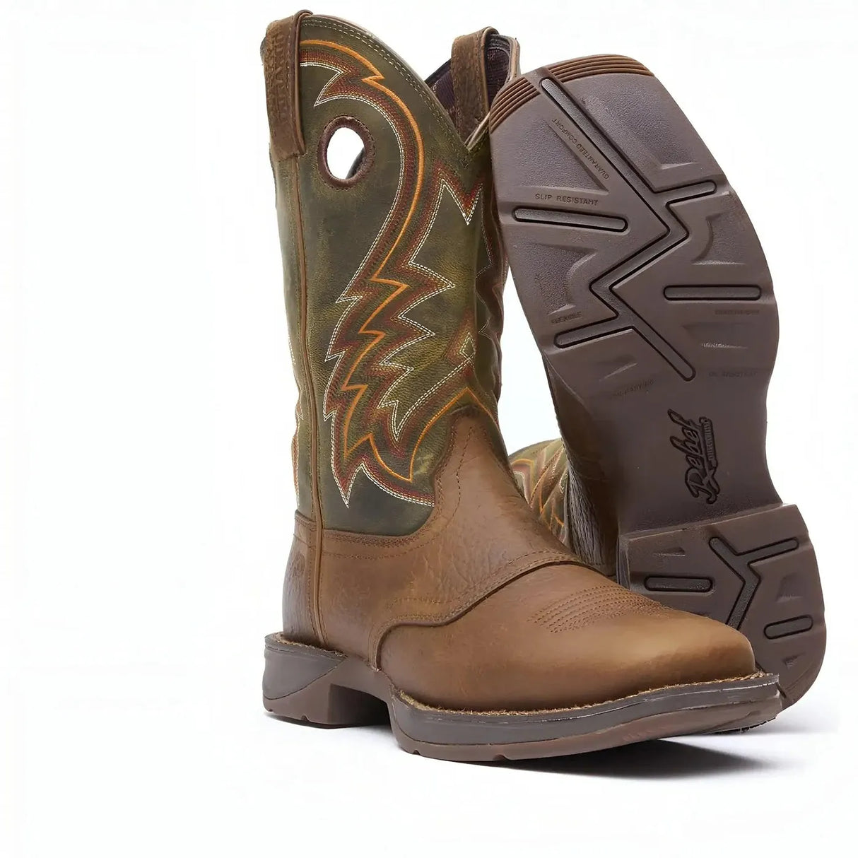 Durango Rebel Dark Chestnut and Hunter Green Western Boot Sole