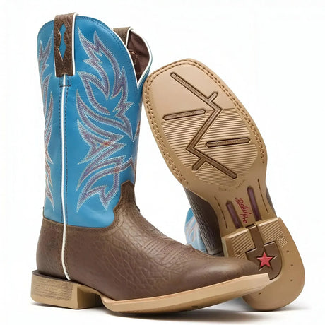 Durango Rebel Pro Bay Brown and Brilliant Blue Western Boot Sole