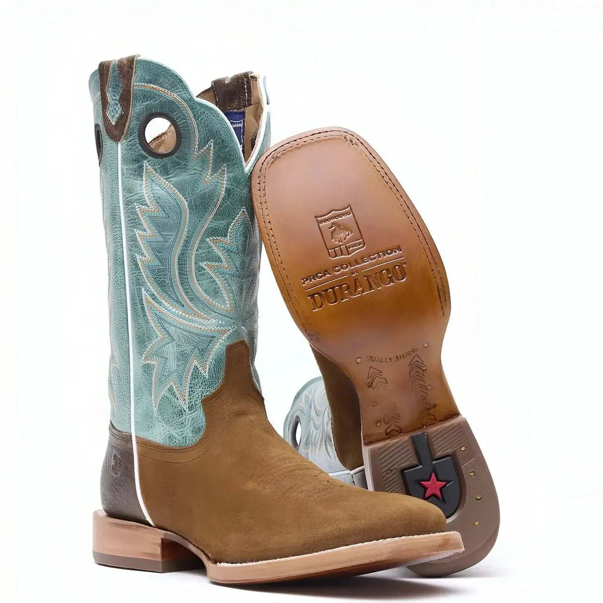 Durango PRCA Roughout Western Boot whiskey Tobacco And Aqua Inner