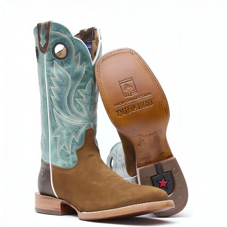 Durango PRCA Roughout Western Boot whiskey Tobacco And Aqua Inner