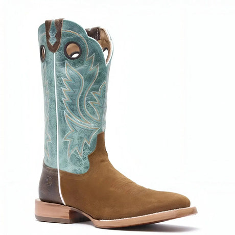Durango PRCA Roughout Western Boot whiskey Tobacco And Aqua Sole