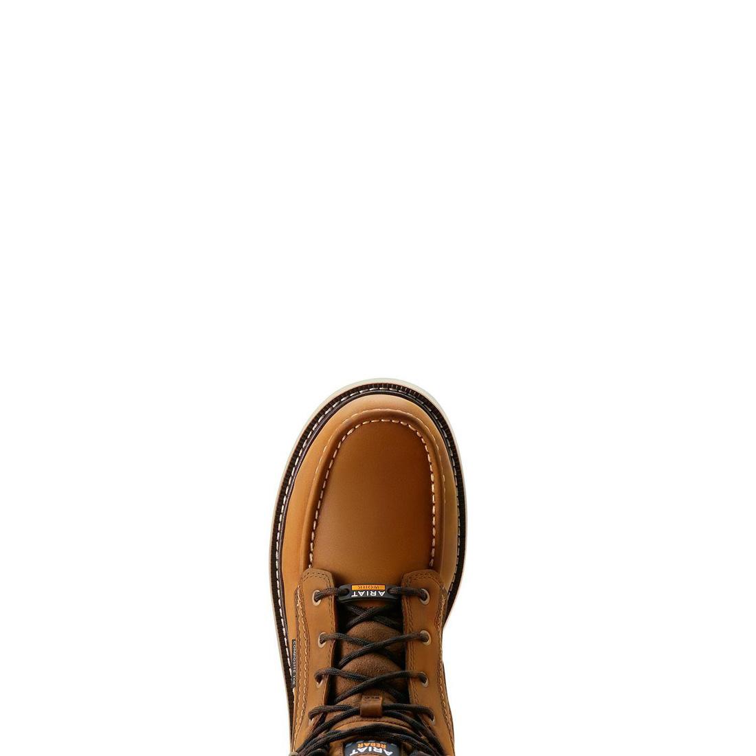 Ariat Rebar 6 inch Composite-Toe Waterproof Moc Toe Wedge Work Boot Distressed Brown Upper