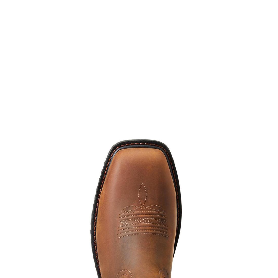 Ariat RigTek Composite-Toe Waterproof Wide Square Toe Work Boot Distressed Brown Upper