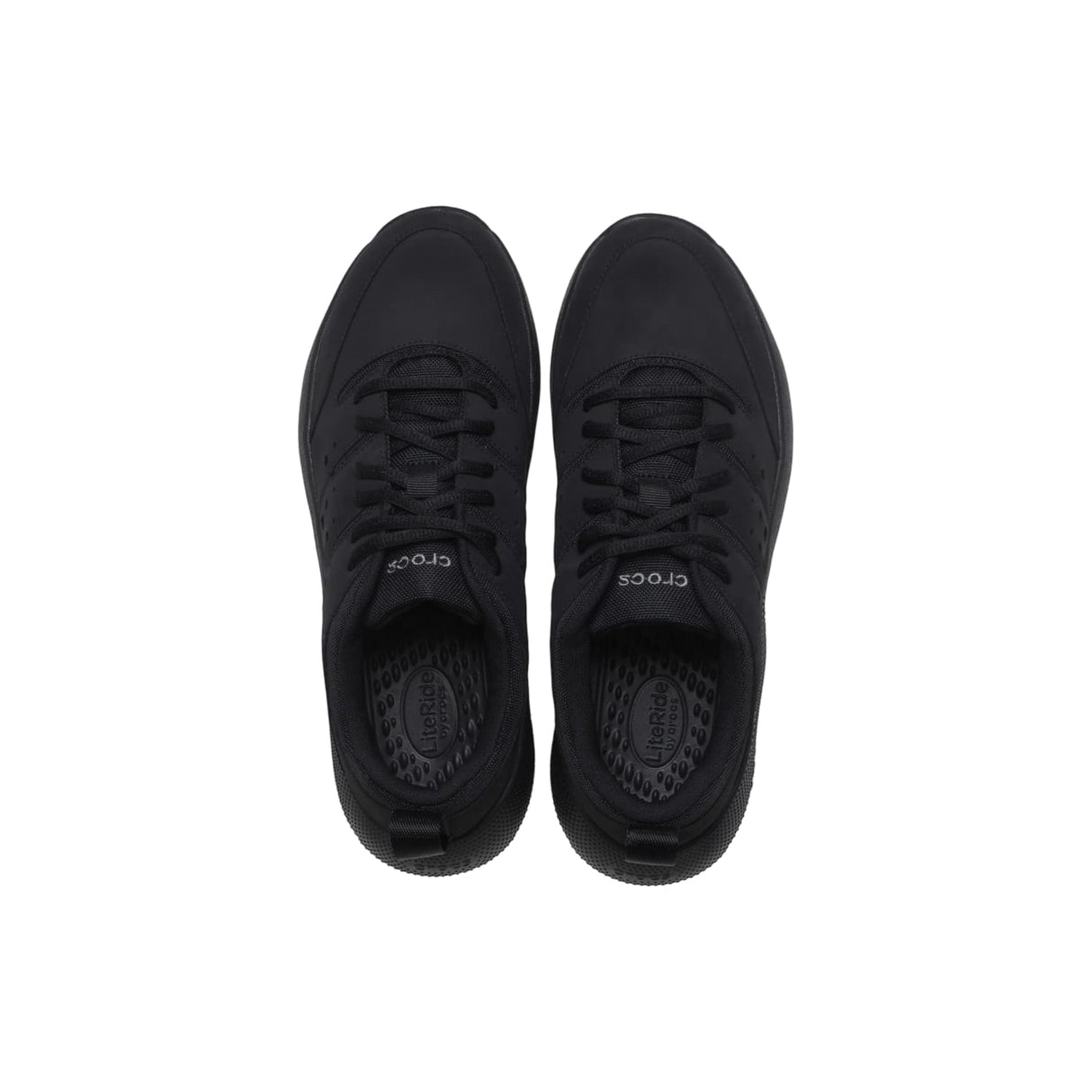 Crocs Men's On the Clock Slip Resistant Sneaker Black upper view