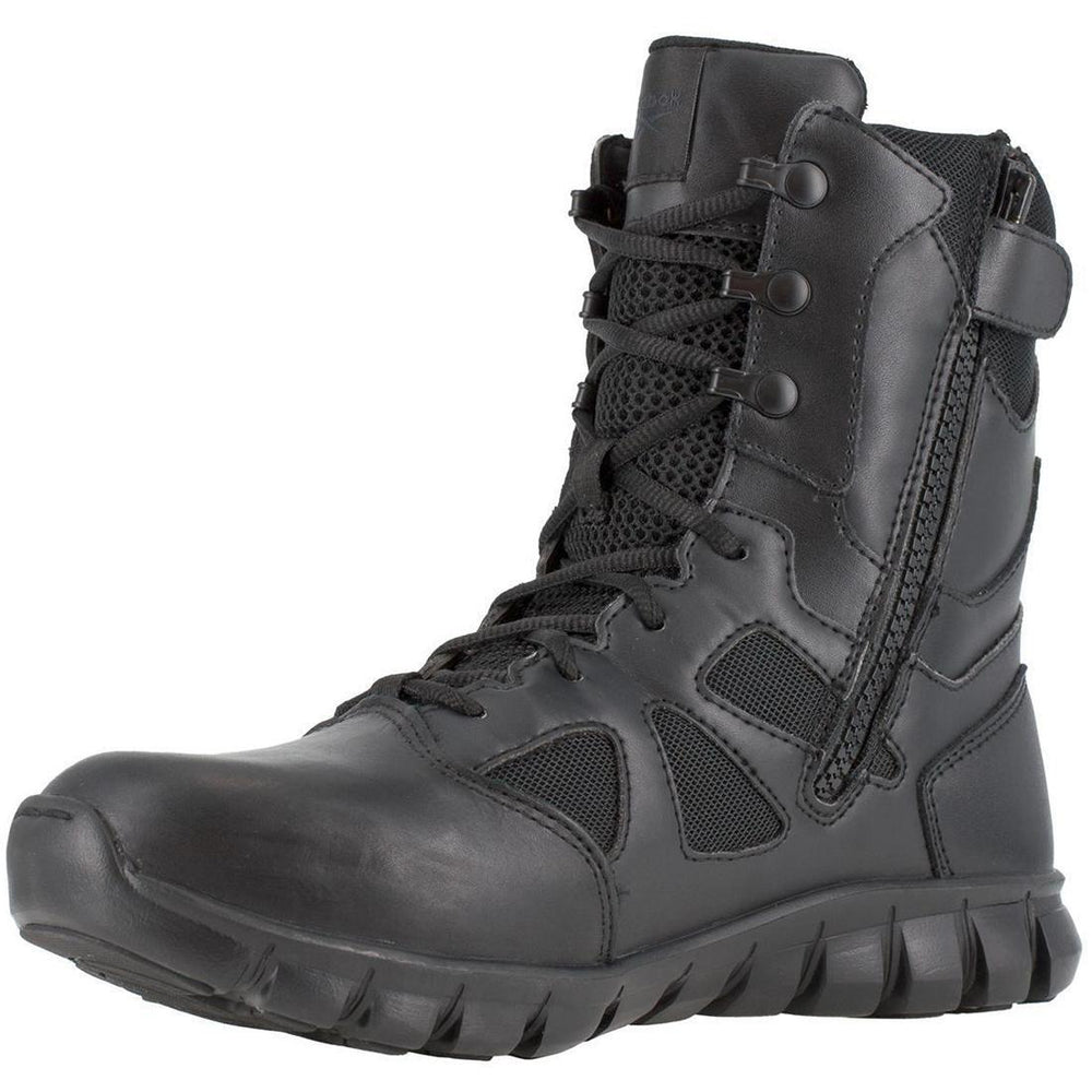 Reebok Work-Sublite Cushion Black 8" Tactical Soft Toe Boot with Side Zipper Black-Steel Toes-2