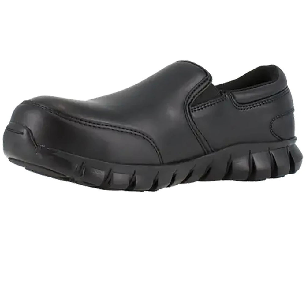 Reebok Work-Sublite Cushion Work Athletic Slip On Composite Toe Black Leather-Steel Toes-3