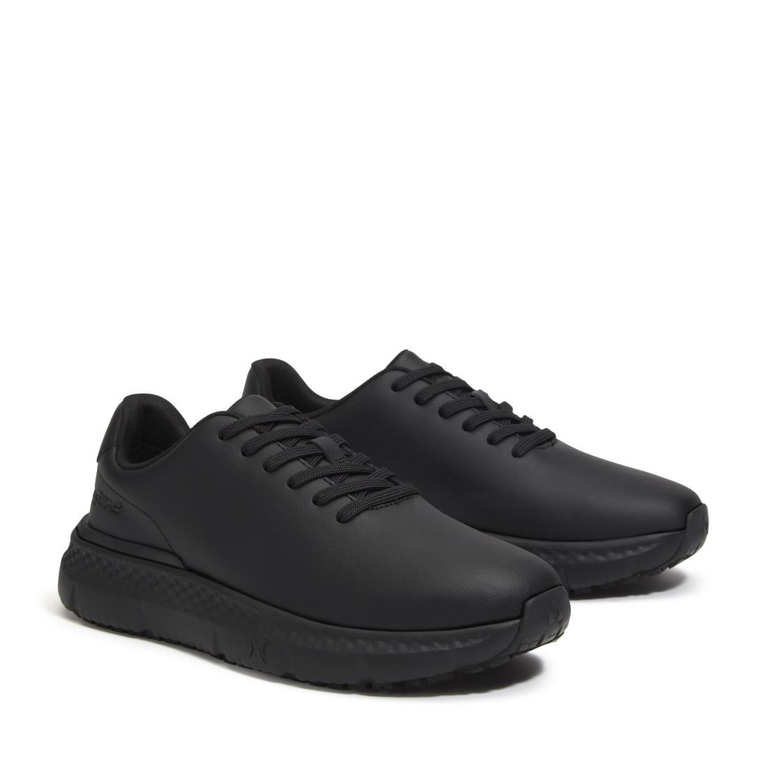 Timberland Pro Power Shift Women’s Slip Resistant Shoes – Black Leather Front-upper View