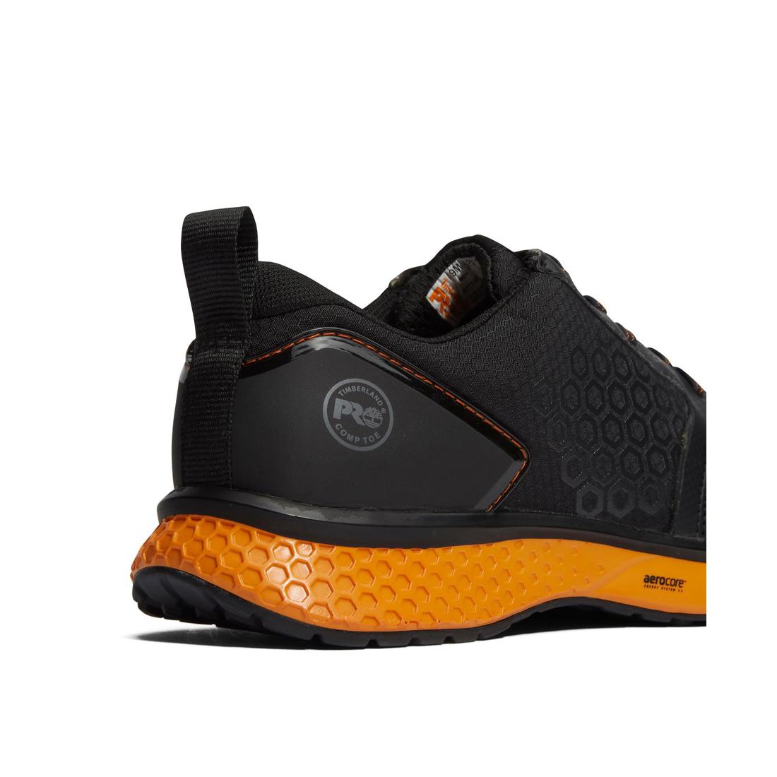 Timberland Pro Reaxion Composite-Toe Work Shoe Black\Orange A2123 Heel View