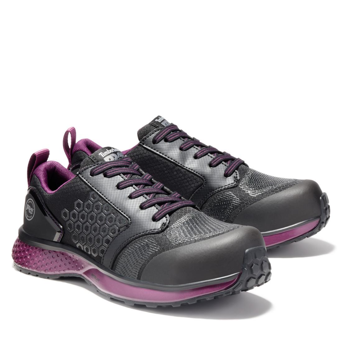 Timberland Pro Reaxion Women’s Composite Toe Work Shoes – Black/Purple A2174 both view