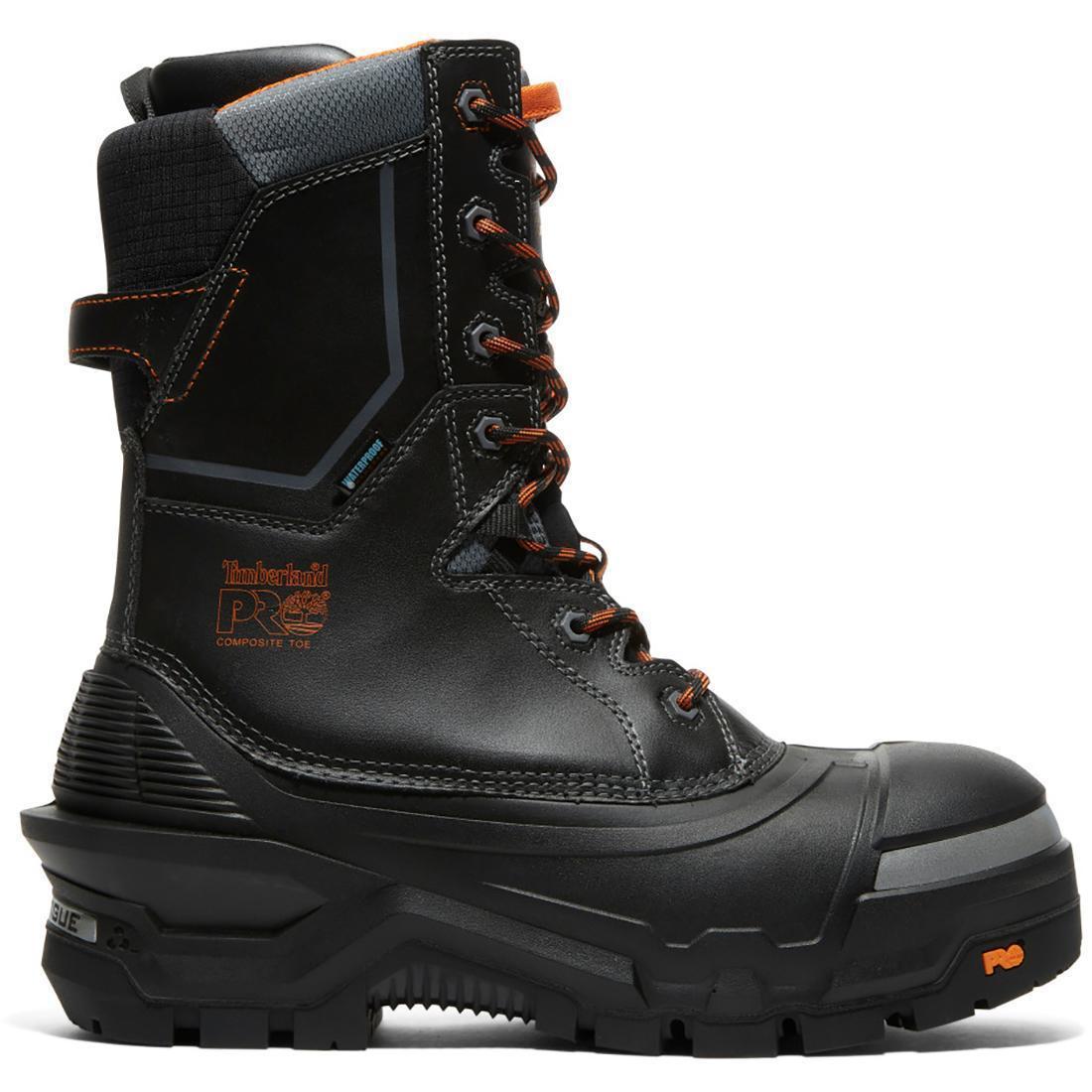 Timberland Pro Pac Max 10-Inch Waterproof Composite-Toe Work Boot Fp Csa Black/Orange Profile View