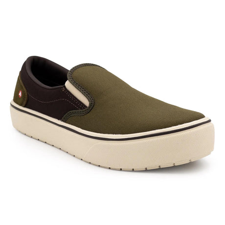 Airwalk Venice Canvas Slip-On Composite Toe Work Shoes – Military Olive/Chocolate Brown 2