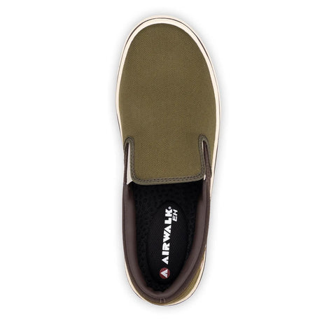 Airwalk Venice Canvas Slip-On Composite Toe Work Shoes – Military Olive/Chocolate Brown 4