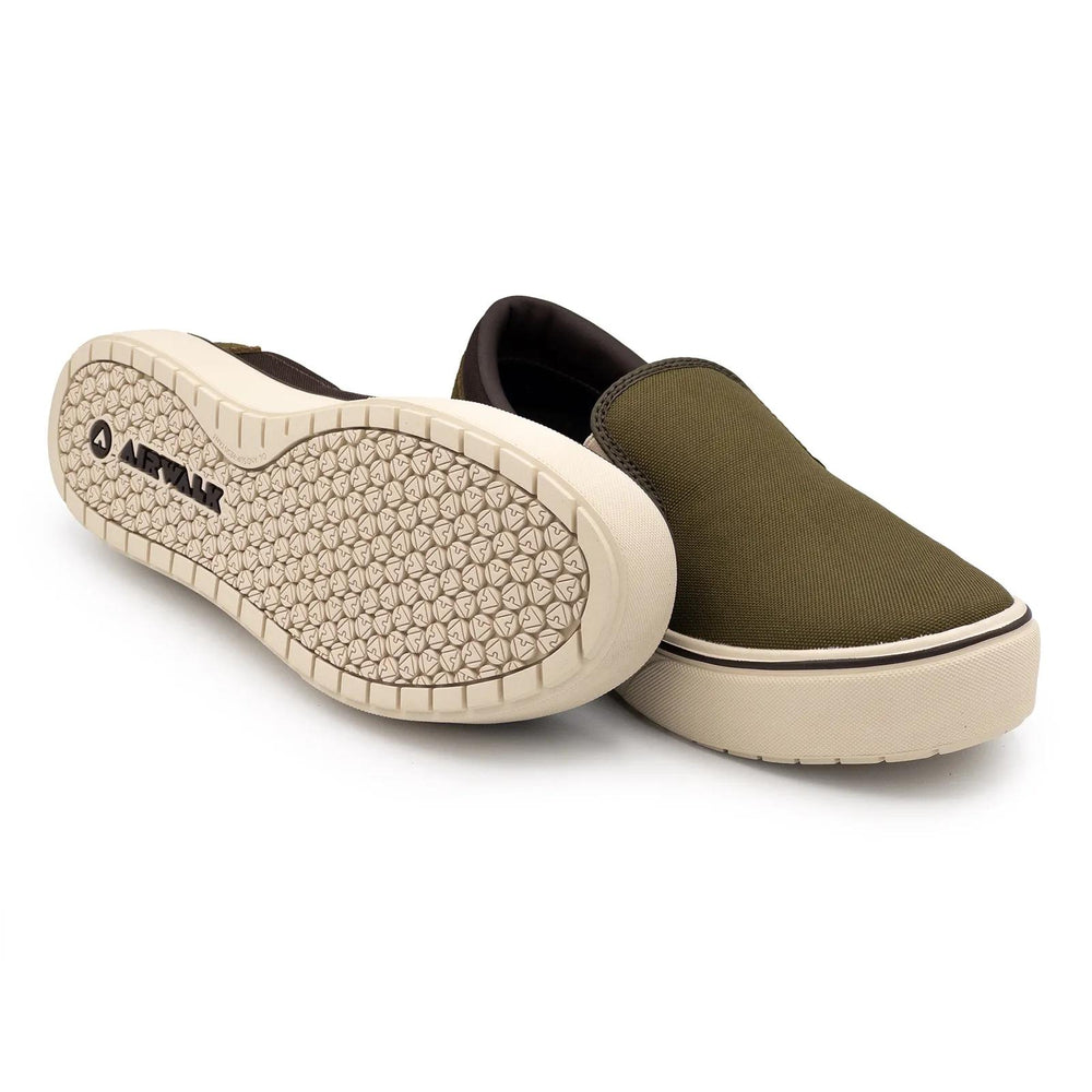 Airwalk Venice Canvas Slip-On Composite Toe Work Shoes – Military Olive/Chocolate Brown 8