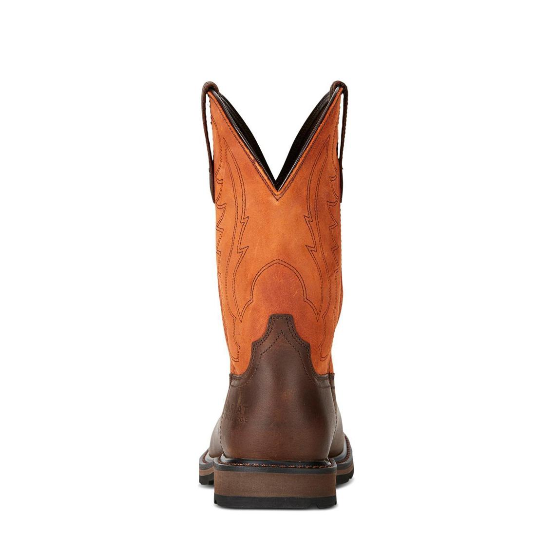 Ariat Groundbreaker Steel-Toe Wide Square Toe Work Boot Orange Heel