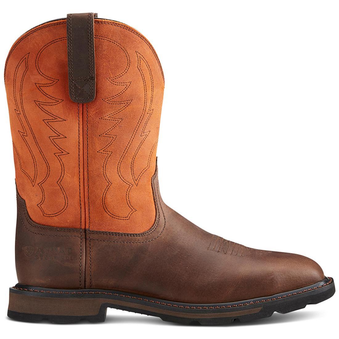 Ariat Groundbreaker Steel-Toe Wide Square Toe Work Boot Orange Profile