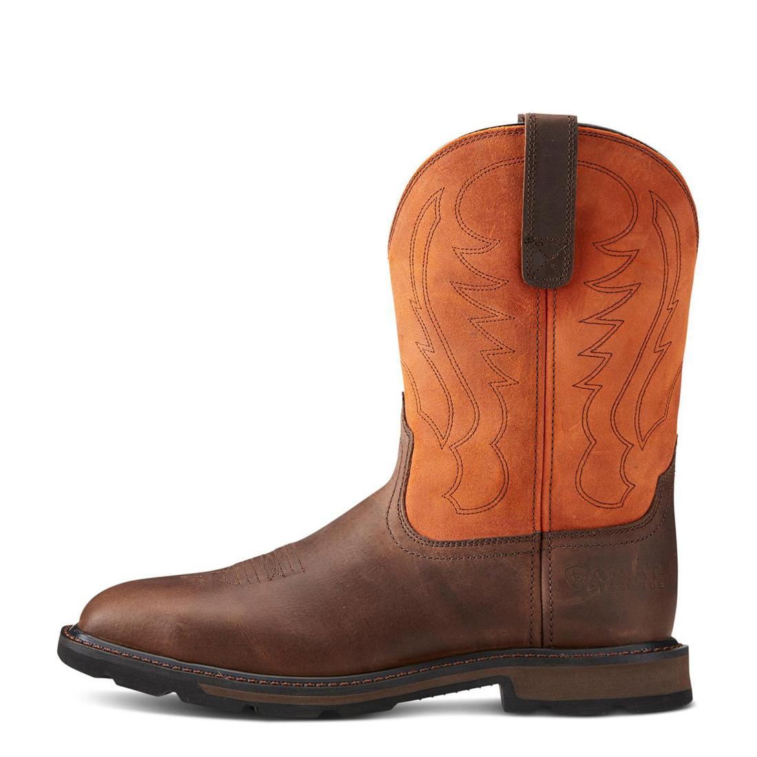 Ariat Groundbreaker Steel-Toe Wide Square Toe Work Boot Orange Side