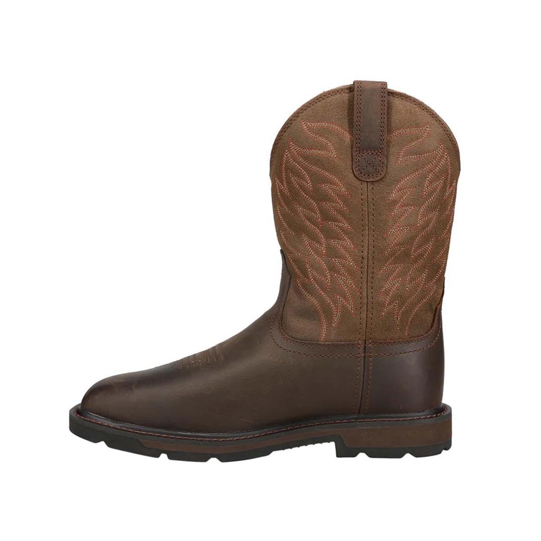 Ariat Groundbreaker Steel-Toe Waterproof Pull-On Work Boot Brown Heel