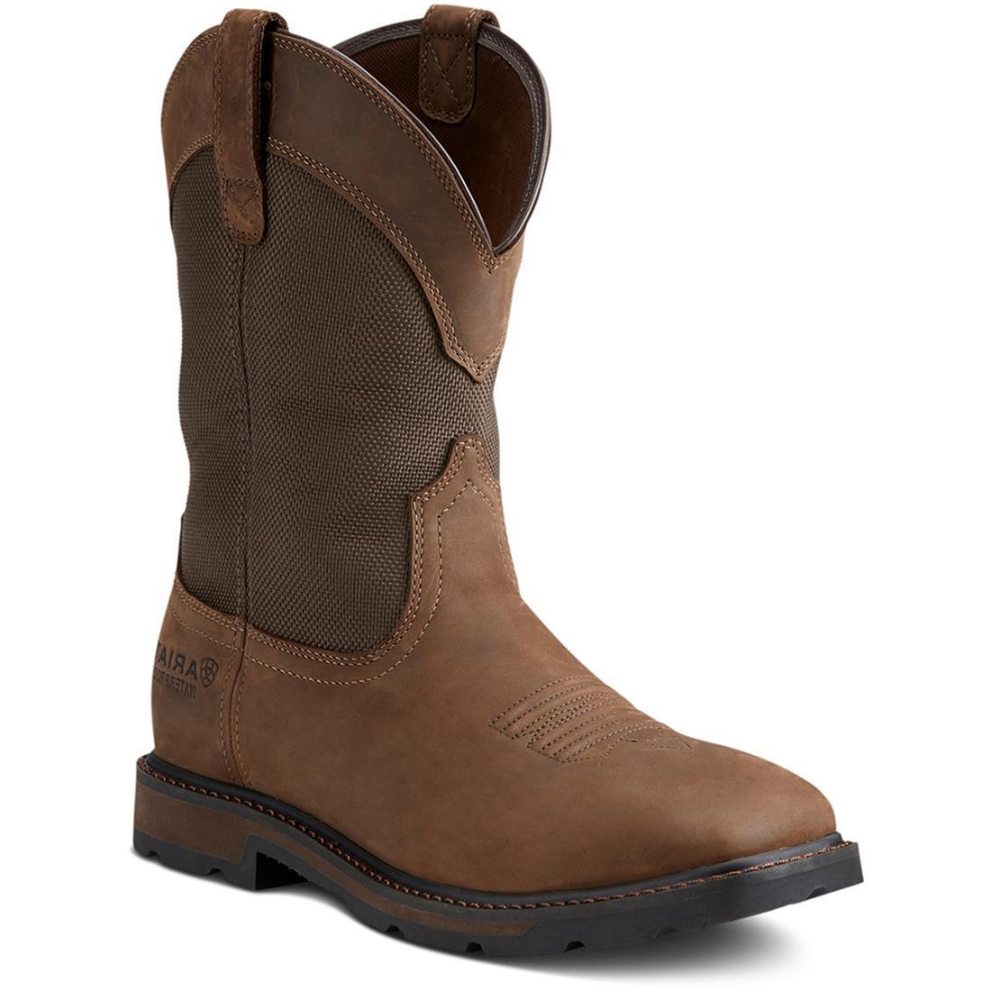 Ariat Groundbreaker Steel-Toe Waterproof Wide Square Toe Work Boot Palm Brown Medial