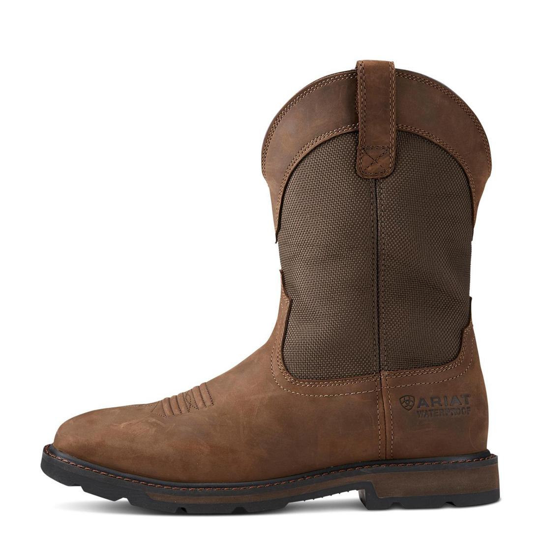 Ariat Groundbreaker Steel-Toe Waterproof Wide Square Toe Work Boot Palm Brown Side