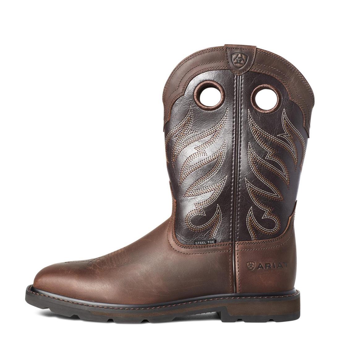 Ariat Groundwork Steel-Toe Wide Square Toe Work Boot Brown Heel