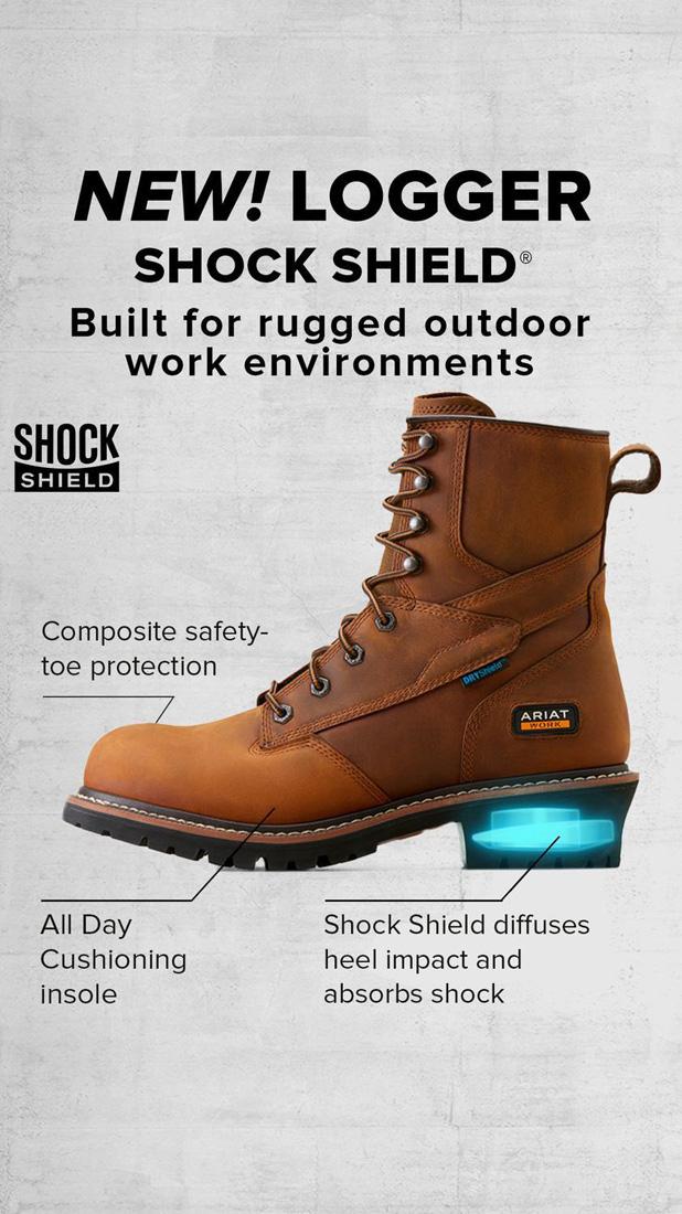 Ariat Logger Shock Shield Composite-Toe Waterproof Work Boot Copper Brown Heel