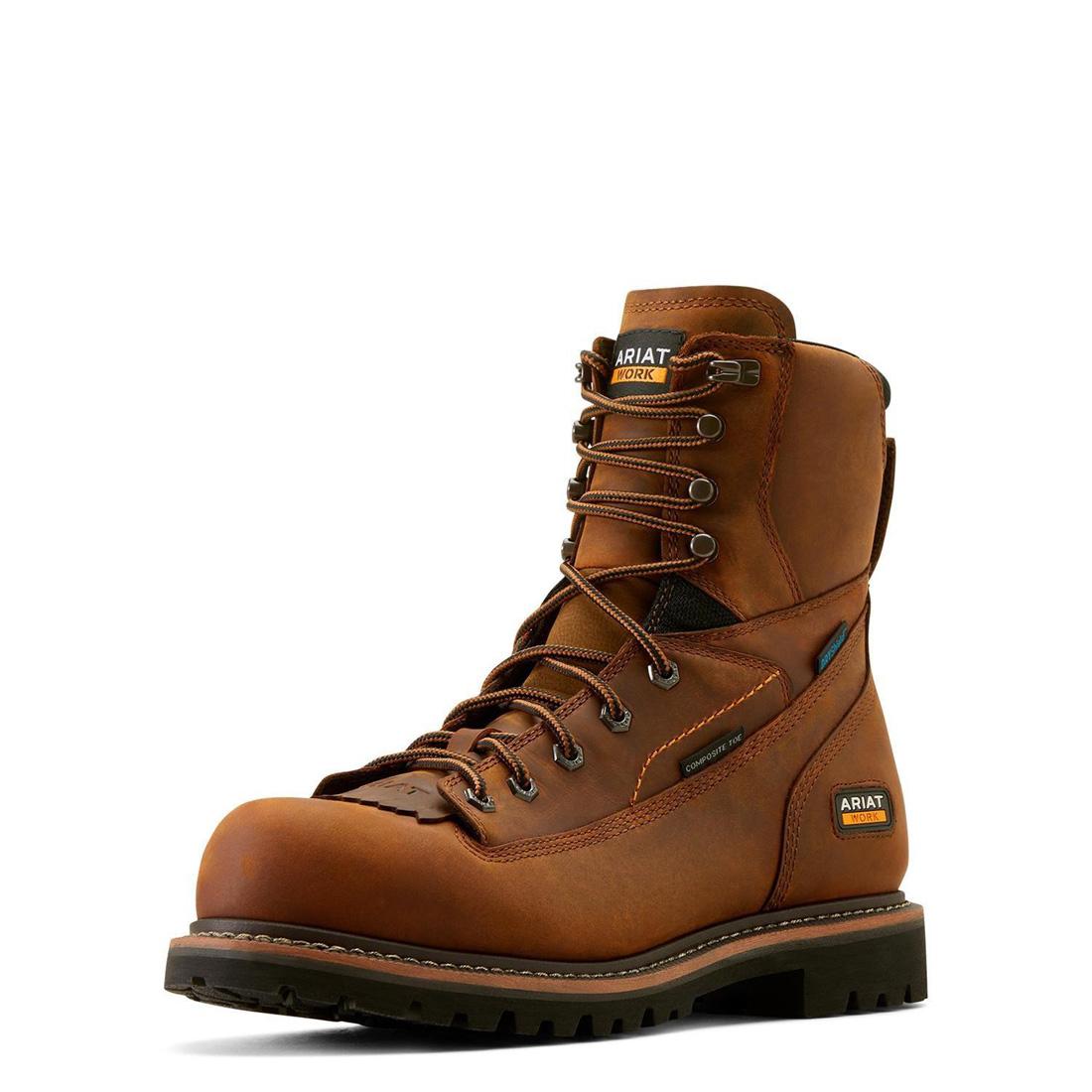 Ariat Longview Shock Shield 8 inch Composite-Toe Waterproof Work Boot Copper Brown Side