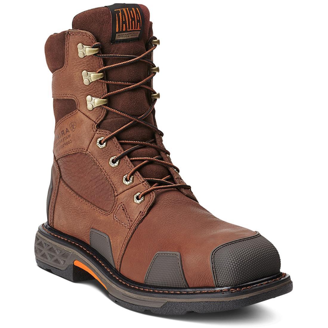 Ariat OverDrive 8 inch Composite-Toe Waterproof Wide Square Toe Work Boot Chestnut Brown Profile