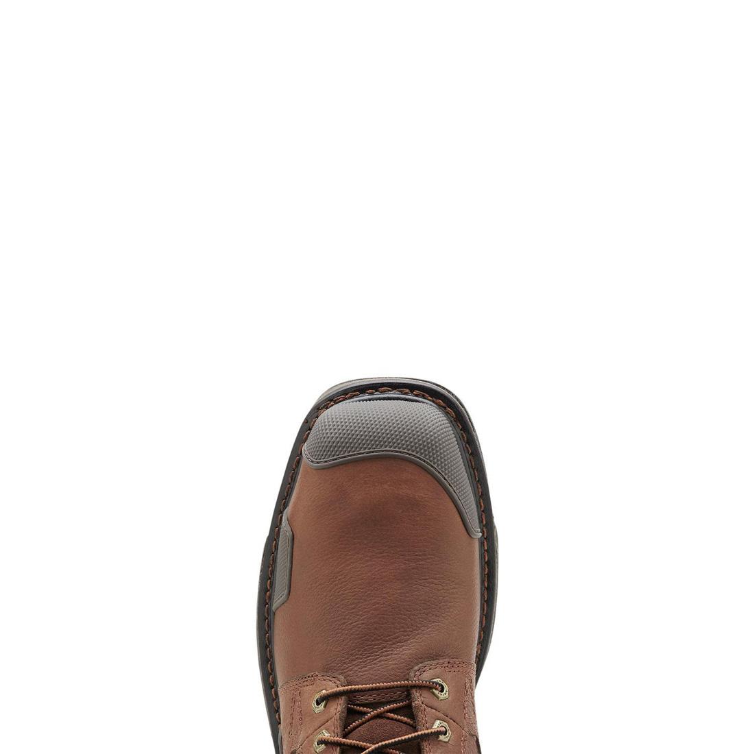 Ariat OverDrive 8 inch Composite-Toe Waterproof Wide Square Toe Work Boot Chestnut Brown Sole