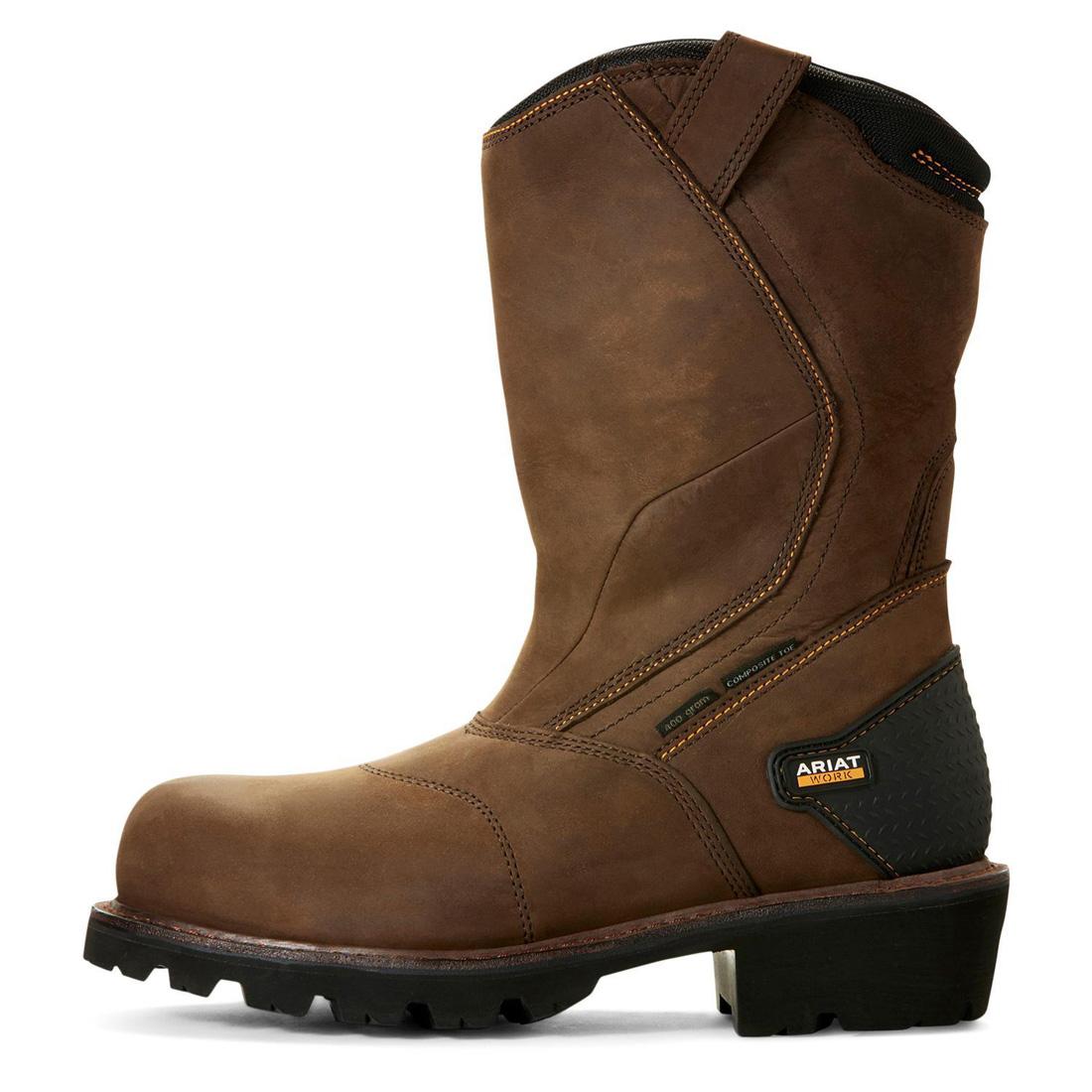 Ariat Powerline Composite-Toe Waterproof 400g Pull-On Work Boot Oily Distressed Brown Side