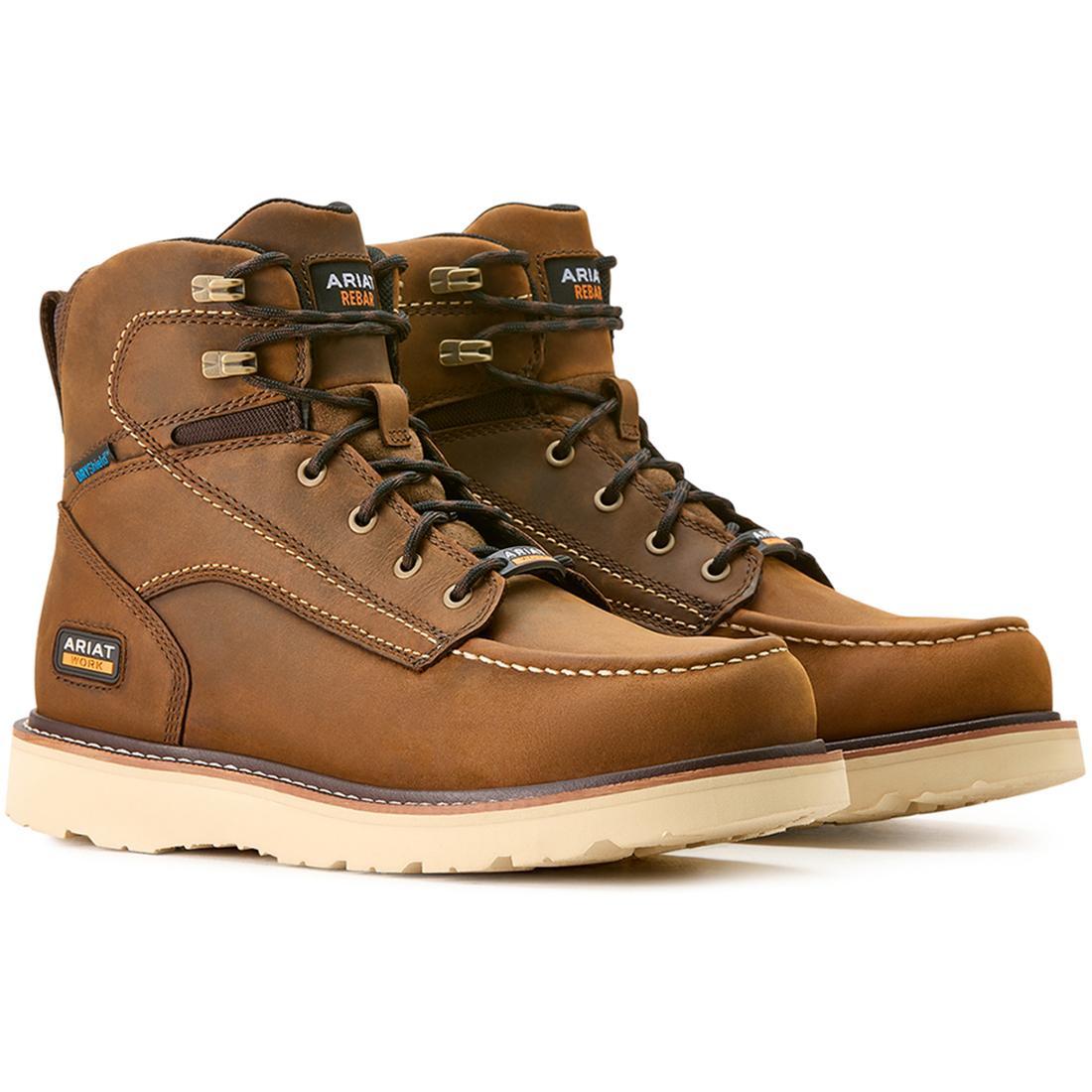 Ariat Rebar 6 inch Soft-Toe Waterproof Moc Toe Wedge Boot Distressed Brown Profile