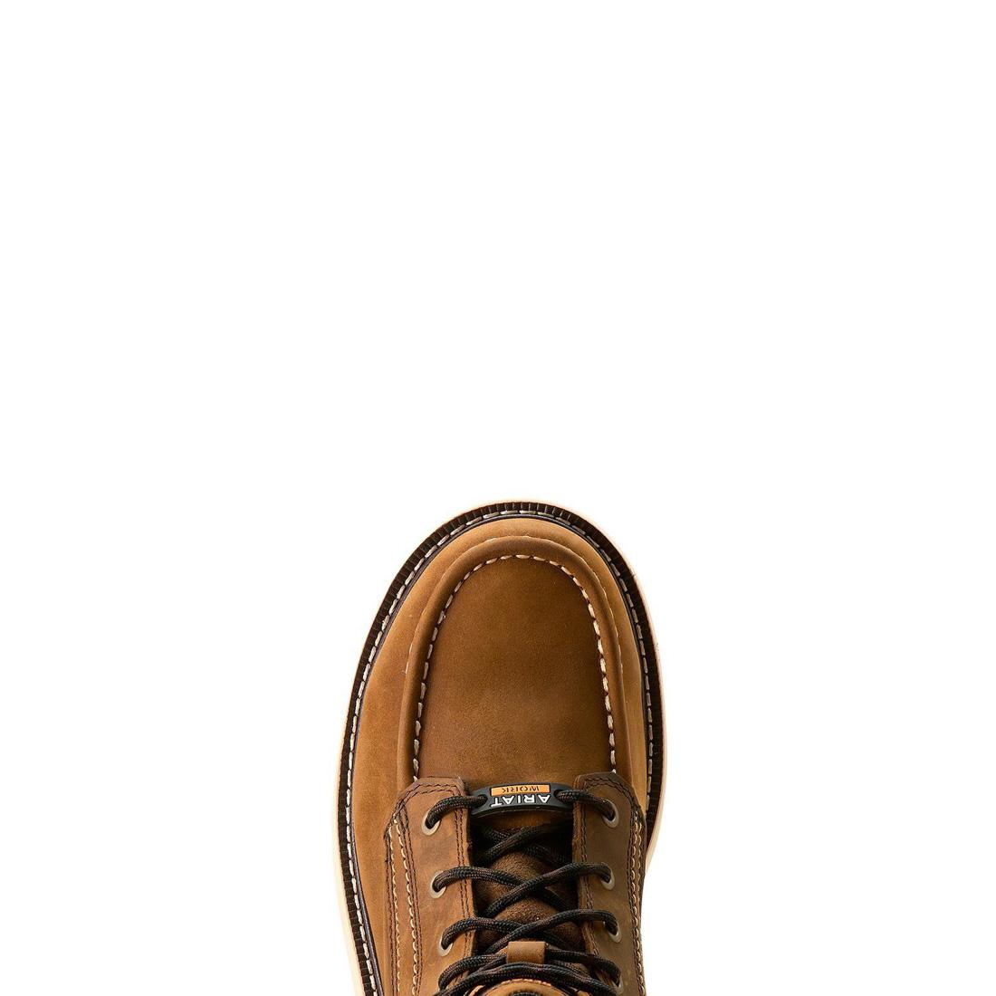 Ariat Rebar 6 inch Soft-Toe Waterproof Moc Toe Wedge Boot Distressed Brown Upper