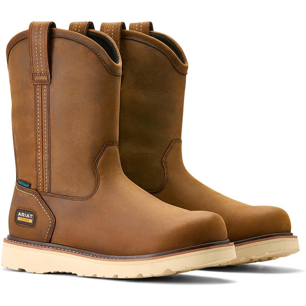Ariat Rebar Soft-Toe Waterproof Pull-On Wedge Boot Distressed Brown Profile