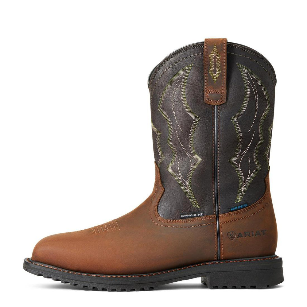 Ariat RigTek Composite-Toe Waterproof Wide Square Toe Work Boot Distressed Brown Side
