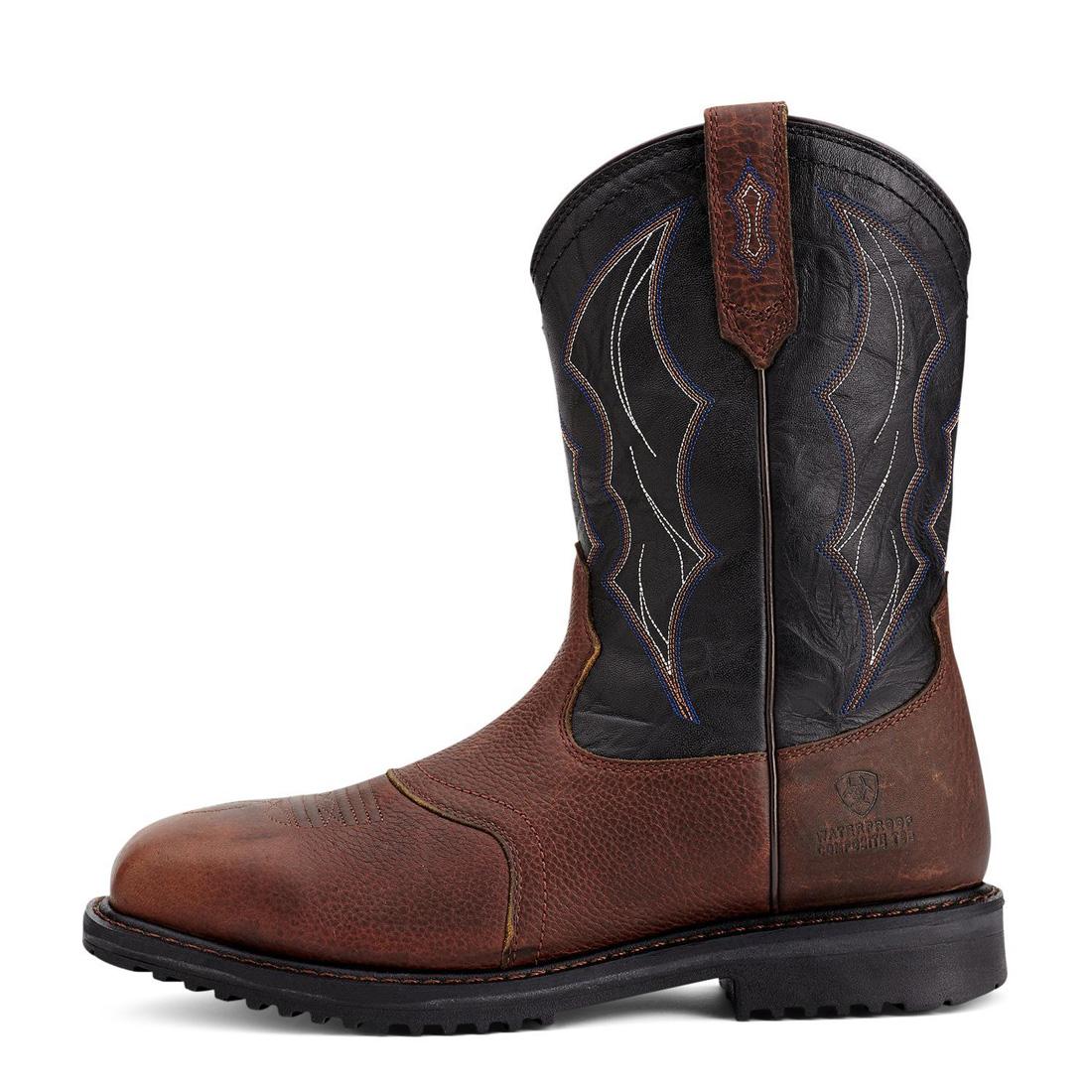 Ariat RigTek Composite-Toe Waterproof Wide Square Toe Work Boot Oiled Brown Heel