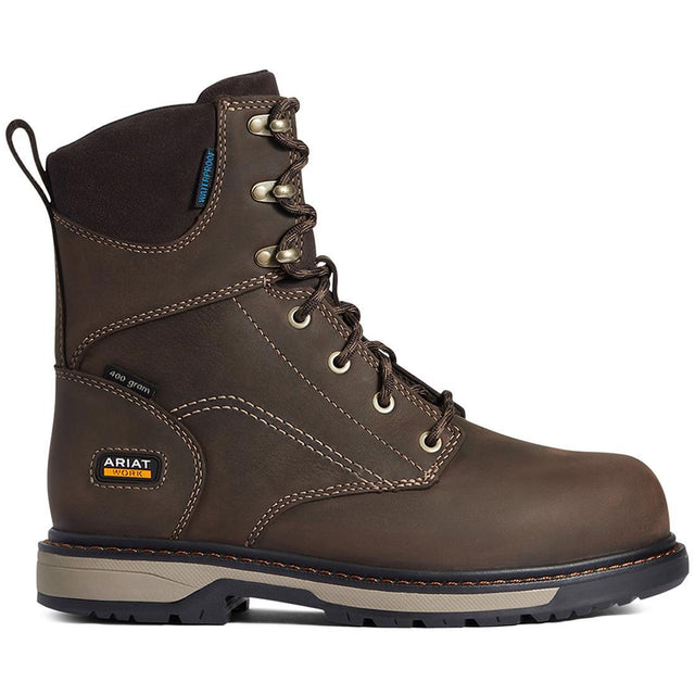 Ariat Riveter 8" Women's CSA Glacier Grip Waterproof 400g Composite Toe Work Boot - Brown Profile