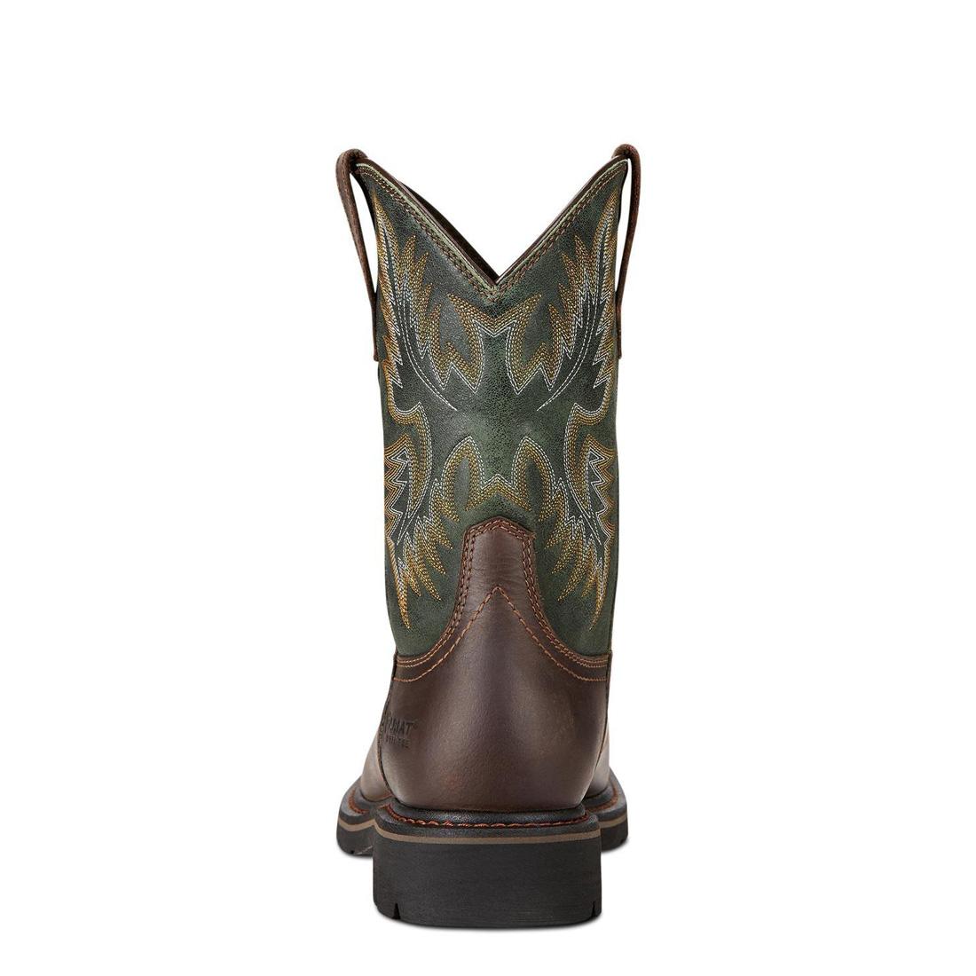 Ariat Sierra Steel-Toe Wide Square Toe Work Boot Dark Brown Heel