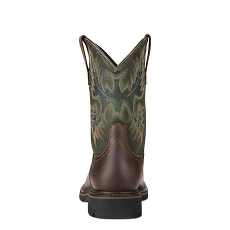 Ariat Sierra Steel-Toe Wide Square Toe Work Boot Dark Brown Heel