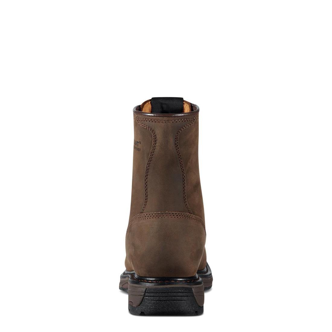 Ariat WorkHog 8 inch Soft-Toe Waterproof Boot Oily Distressed Brown Heel