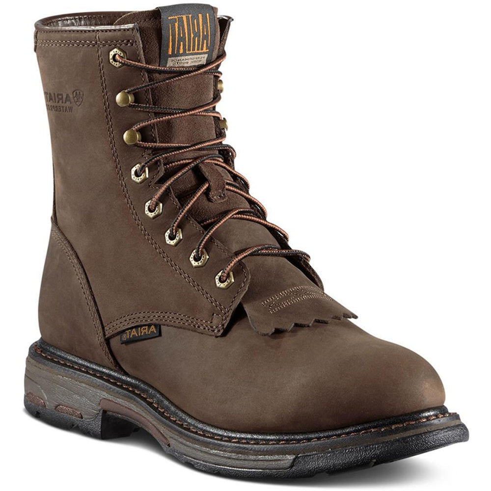 Ariat WorkHog 8 inch Soft-Toe Waterproof Boot Oily Distressed Brown Medial