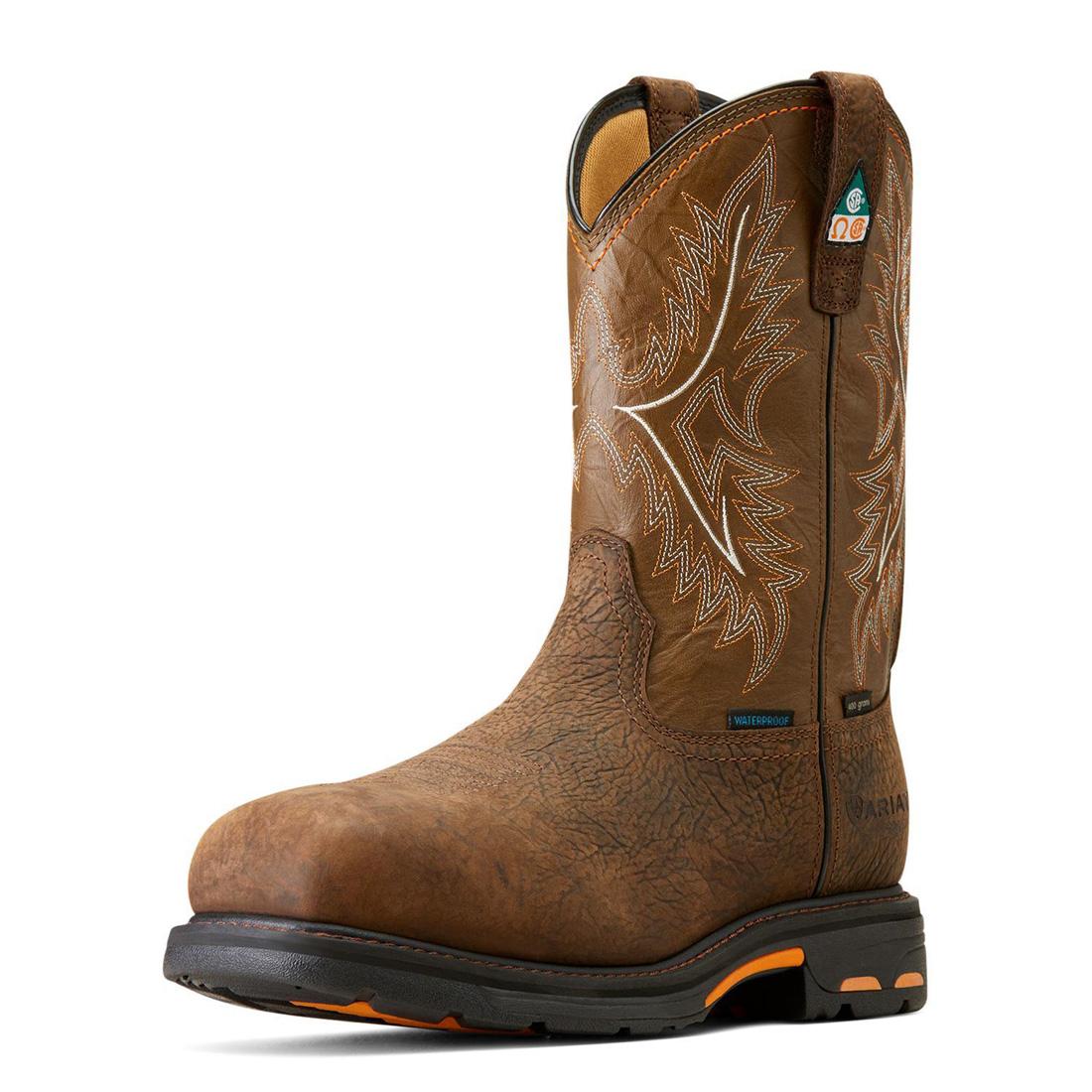 Ariat WorkHog Composite-Toe CSA Waterproof Insulated Work Boot Bruin Brown Heel